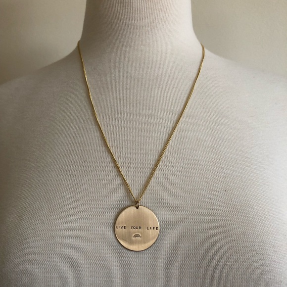 James Michelle | Large Gold Coin Custom Made Necklace Live Your Life and Rainbow - Picture 5 of 8